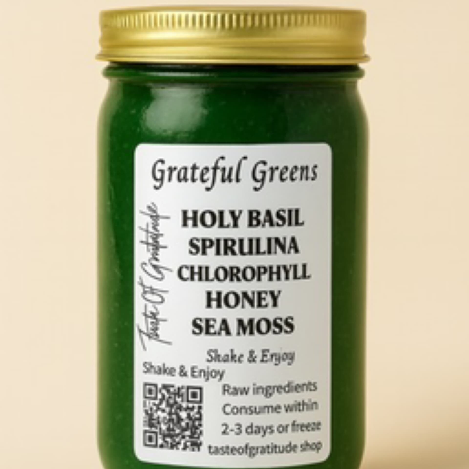 Grateful Greens with basil, chlorophyll, and honey for Calm & Focus and Immune Support